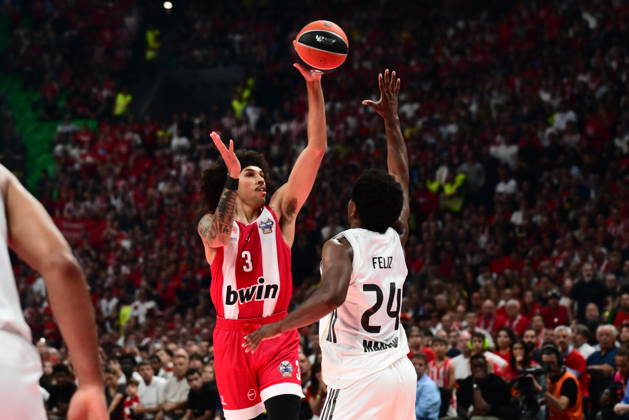 EuroLeague Basketball Final 4 - Champions Game, Olympiacos Piraeus vs Real Madrid - Tyson Ward, 3 of Olympiacos Piraeus in action during the 2026 EuroLeague Championship Game Olympiacos Piraeus vs Real Madrid at Telekom Center Athens on May 24, 2026 in Athens, Greece. ATHENS Greece Copyright: xOnexInchxProductionsx 6982050