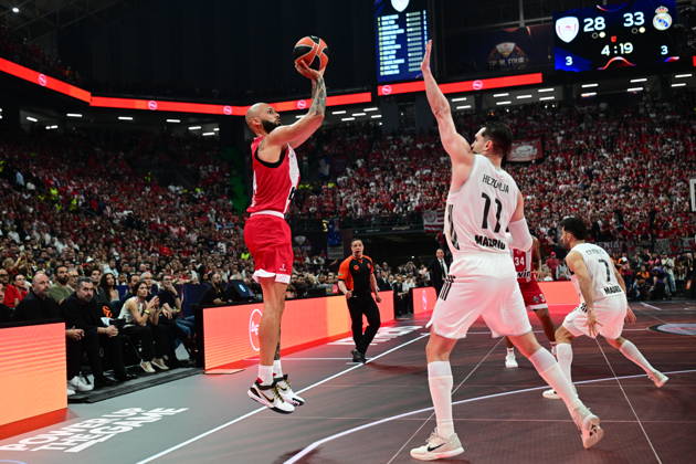 EuroLeague Basketball Final 4 - Champions Game, Olympiacos Piraeus vs Real Madrid - Evan Fournier, 94 of Olympiacos Piraeus during the 2026 EuroLeague Championship Game Olympiacos Piraeus vs Real Madrid at Telekom Center Athens on May 24, 2026 in Athens, Greece. ATHENS Greece Copyright: xOnexInchxProductionsx 6982067