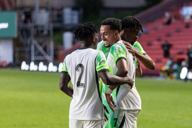Nigeria v Zimbabwe, Unity Cup London 2026 GOAL 1-0.Nigeria forward Femi Azeez (7) celebrates with teammates after scoring a goal during the Unity Cup London 2026 match between Nigeria and Zimbabwe at The Valley, London, UK on 26 May 2026. London The Valley Greater London UK Editorial use only , Copyright: xToyinxOshodix PSI-24339-0053