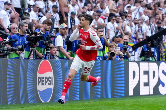 Paris Saint-Germain v Arsenal FC - UEFA Champions League Final 2026 Kai Havertz of Arsenal FC celebrates after scoring during the UEFA Champions League Final match between Paris Saint-Germain FC and Arsenal FC at Puskas Arena on May 30, 2026 in Budapest, Hungary Budapest Puskas Arena Hungary Hungary Copyright: xGiuseppexMaffiax 260530UCLFinal_PSG-Arsenal_GM_06461