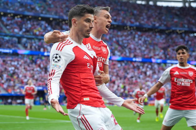 Paris Saint-Germain v Arsenal FC - UEFA Champions League Final 2026 Kai Havertz of Arsenal FC celebrates with team mates after scoring the UEFA Champions League Final match between Paris Saint-Germain FC and Arsenal FC at Puskas Arena on May 30, 2026 in Budapest, Hungary Budapest Puskas Arena Hungary Hungary Copyright: xGiuseppexMaffiax 260530UCLFinal_PSG-Arsenal_GM_06583