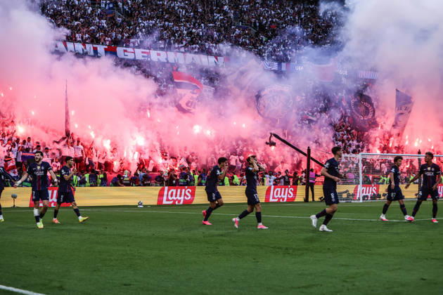 Sport, Football, UEFA Champions League Season 2025 2026 Final Paris Saint Germain FC Arsenal 30 05 2026, Puskas Arena Budapest Goal celebration Paris Saint Germain after Ousmane Dembele scored the 1-1 equalizer on a penalty kick Paris Budapest Puskas Arena Hungary