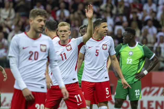 Poland - Nigeria 03.06.2026 football, Warsaw, PGE National Stadium, FIFA , friendly international game match Poland - Nigeria ( mecz towarzyski, pilka nozna, Polska - Nigeria ) image shows: Karol Swiderski (11) Jan Bednarek (5) photo Katarzyna Plewczynska Fotostyk Copyright: xKatarzynaxPlewczynskax 20260603FCTKPKAPL7301