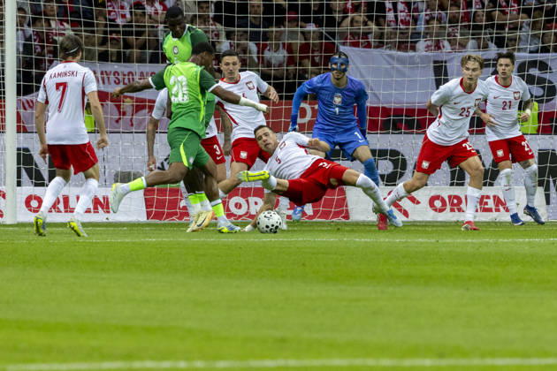 Poland - Nigeria 03.06.2026 football, Warsaw, PGE National Stadium, FIFA , friendly international game match Poland - Nigeria ( mecz towarzyski, pilka nozna, Polska - Nigeria ) image shows: Raphael Onyedika (20) Jan Bednarek (5) Kamil Grabara (1) Kacper Potulski 9250 Nicola Zalewski (21) photo Katarzyna Plewczynska Fotostyk Copyright: xKatarzynaxPlewczynskax 20260603FCTKPKAPL7673
