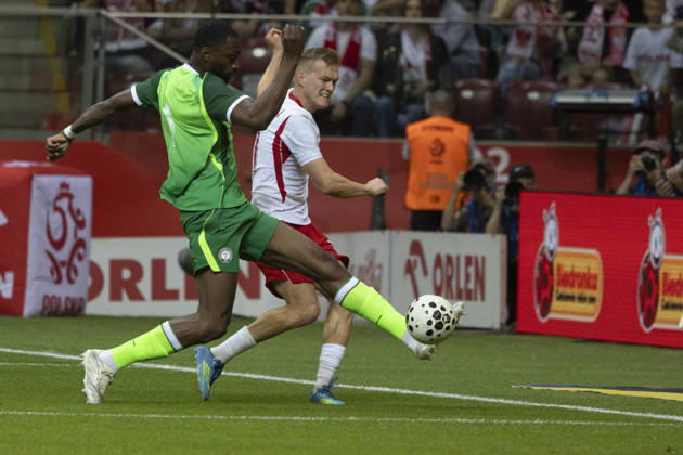 Poland - Nigeria 03.06.2026 football, Warsaw, PGE National Stadium, FIFA , friendly international game match Poland - Nigeria ( mecz towarzyski, pilka nozna, Polska - Nigeria ) image shows: Semi Ajayi (L) Karol Swiderski (R) photo Katarzyna Plewczynska Fotostyk Copyright: xKatarzynaxPlewczynskax 20260603FCTKPKAPL7721