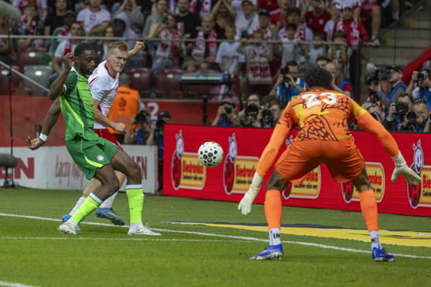 Poland - Nigeria 03.06.2026 football, Warsaw, PGE National Stadium, FIFA , friendly international game match Poland - Nigeria ( mecz towarzyski, pilka nozna, Polska - Nigeria ) image shows: Semi Ajayi (L) Karol Swiderski (C) Maduks Okoye (R) photo Katarzyna Plewczynska Fotostyk Copyright: xKatarzynaxPlewczynskax 20260603FCTKPKAPL7723