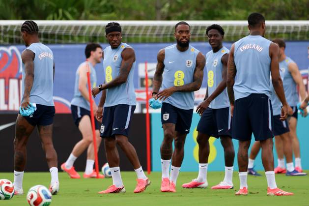Noni Madueke and Ivan Toney during a training session England Team Training, 2026 FIFA World Cup, WM, Weltmeisterschaft, Fussball Football, Palm Beach Gardens, Palm Beach, Florida, USA - 09 Jun 2026Florida Florida Blue Training Centre United States of America EDITORIAL USE ONLY No use with unauthorised audio, video, data, fixture lists, club league logos or live services. Online in-match use limited to 120 images, no video emulation. No use in betting, games or single club league player publications.  Copyright: xChrisxArjoon Shutterstockx 16918901ar