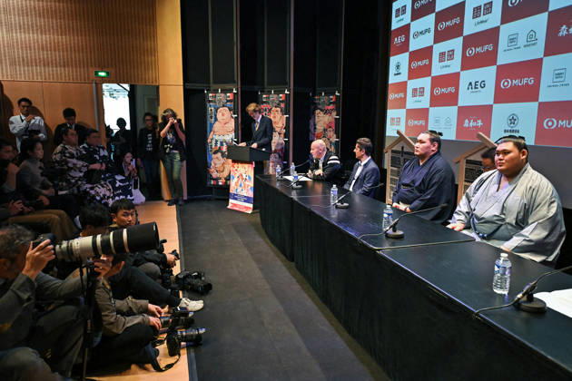 MUFG Paris Sumo Tournament press conference, PK, Pressekonferenz - Paris Hoshoryu Tomokatsu and Onosato Daiki hold a press conference for the MUFG Paris Sumo Tournament 2026 in Paris on June 11, 2026. Photo by Firas Abdullah ABACAPRESS.COM Paris Ile-de-France France  Copyright: xAbdullahxFiras ABACAx