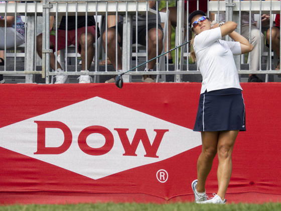 MIDLAND, MI - JUNE 13: Celine Herbin tee™s off the first hole during round three of the LPGA, Golf Damen Dow Championship on June 13, 2026, at Midland Country Club in Midland, Michigan. (Photo by Joseph Weiser Icon Sportswire) GOLF: JUN 13 LPGA Dow Championship EDITORIAL USE ONLY Icon2606130193