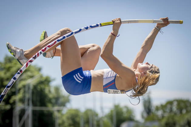 MANNHEIM, GERMANY - JUNE 13, 2026 : Renáta Bergstrom (SVK Slovakia) competing in the women’s U20 pole vault during the Juniorengala 2026 at Michael-Hoffmann-Stadion on June 13, 2026 in Mannheim, Germany. Baden-Wuerttemberg Germany Copyright: xAxelxKohringx
