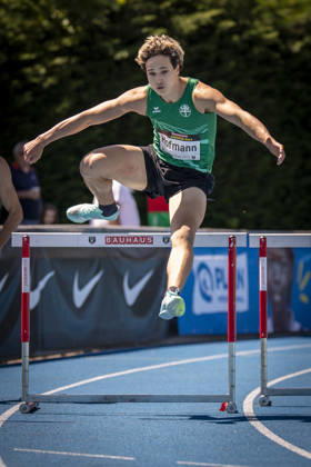 MANNHEIM, GERMANY - JUNE 13, 2026 : Nils Hofmann (GER HNT Hamburg) competing in the men’s U20 400m hurdles during the Juniorengala 2026 at Michael-Hoffmann-Stadion on June 13, 2026 in Mannheim, Germany. Baden-Wuerttemberg Germany Copyright: xAxelxKohringx