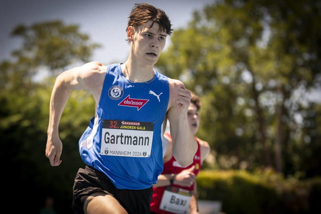 MANNHEIM, GERMANY - JUNE 13, 2026 : Jannis Gartmann (GER VfL Sindelfingen) competing in the men’s U20 400m hurdles during the Juniorengala 2026 at Michael-Hoffmann-Stadion on June 13, 2026 in Mannheim, Germany. Baden-Wuerttemberg Germany Copyright: xAxelxKohringx