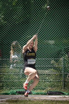 MANNHEIM, GERMANY - JUNE 13, 2026 : Clara Hegemann (GER LG Stadtwerke Muenchen) competing in the women’s U20 hammer throw during the Juniorengala 2026 at Michael-Hoffmann-Stadion on June 13, 2026 in Mannheim, Germany. Baden-Wuerttemberg Germany Copyright: xAxelxKohringx