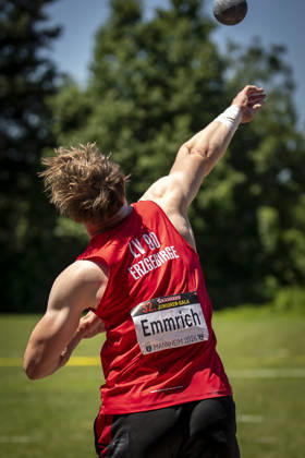 MANNHEIM, GERMANY - JUNE 13, 2026 : Max Louis Emmrich (GER LV 90 Erzgebirge) competing in the men’s U20 shot put during the Juniorengala 2026 at Michael-Hoffmann-Stadion on June 13, 2026 in Mannheim, Germany. Baden-Wuerttemberg Germany Copyright: xAxelxKohringx