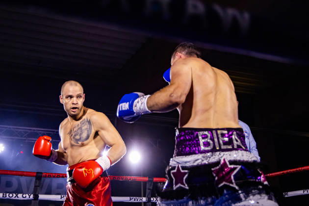 FLENSBURG, GERMANY - JUNE 13: Action inside the ropes during the WBO European Middleweight Title Fight between Ferdinand Pilz (Germany) vs. Flavius Biea (Romania) at Gorzelniaski Halle on June 13, 2026 in Flensburg, Germany. Schleswig-Holstein Germany Copyright: xMarioxM.xKobergx