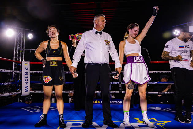 FLENSBURG, GERMANY - JUNE 13: Lara Ochmann (Germany) winner by decision during the WBO International Super Feather Title Fight between Lara Ochmann (Germany) vs. Amanda Chan (Singapore) at Gorzelniaski Halle on June 13, 2026 in Flensburg, Germany. Schleswig-Holstein Germany Copyright: xMarioxM.xKobergx