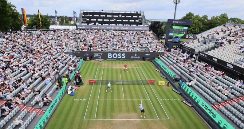 14 06 2026, Boss Open 2026, ATP Tour 250 Stuttgart, TTC Weissenhof, Tennis, Sport, in the picture Doubles Final 2026 at Boss Open, Daniil Glinka EST and Stefanos Sakellardis GRE vs Jan Lennard Struff GER and Yannick Hanfmann GER