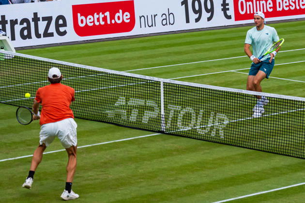 Stuttgart, GERMANY - June 14: Jan-Lennard Struff (GER) and Stefanos Sakellaridis (GRC) during the Singles Final Match between Daniil Glinka (EST) and Stefanos Sakellaridis (GRC) vs. Yannik Hanfmann (GER) and Jan-Lennard Struff (GER) at BOSS OPEN 2026, Tennisanlage Weissenhof on June 14, 2026 in Stuttgart, Germany. Baden-Württemberg Germany Copyright: xTimoxSteinx