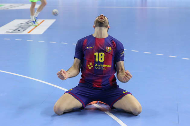 14 06 2026, xtgx, Handball, EHF Champions League Final, FC Barcelona Füchse Berlin v l Blaz Janc Barcelona, 18 Cheering about the victory, cheering after the end of the game Cologne