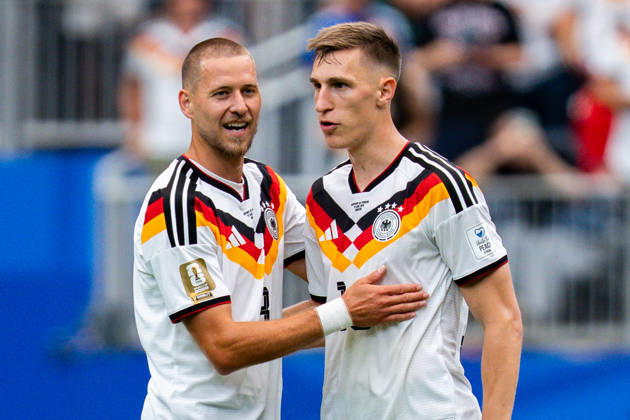 FIFA World Cup 2026, Group E, Match 1, Germany vs Curacao, 14 06 2026 at NRG Stadium in Houston, Texas Nico Schlotterbeck and Waldemar Anton Toni Rüdiger cheer after the final whistle Copyright: xBahhoxKarax