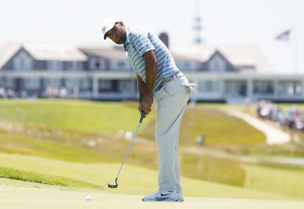 Scottie Scheffler putts while playing in a practice round on the Monday before the 126th U.S. Open Golf Championship at Shinnecock Hills Golf Club on Monday, June 15, 2026 in Southampton, New York.  NYP20260615304 JOHNxANGELILLO