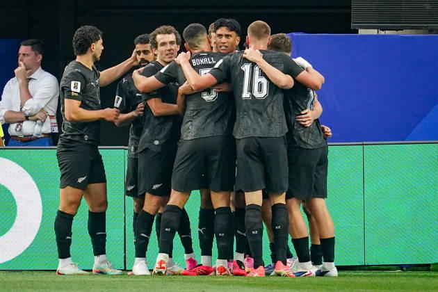USA Soccer 2026 FIFA World Cup Group Stage Group G Iran vs. New Zealand SoFi Stadium Inglewood, Los Angeles County, California Goal and celebration of the 1-0 score by Elijah Just New Zealand 11 Joy, emotion, celebration,detected_source_language Copyright: xJOERANxSTEINSIEKx