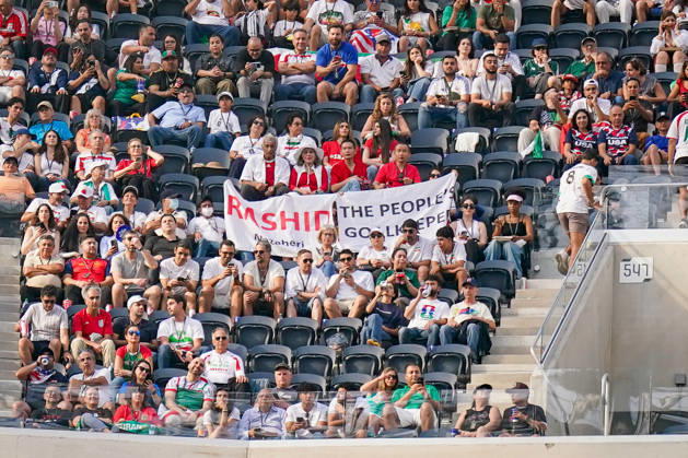 USA Soccer FIFA World Cup 2026 Group Stage Group G Iran vs. New Zealand SoFi Stadium Inglewood, Los Angeles County, California Iranian fans watch the World Cup match from the stands and display a banner reading Rashid The People™s Goalkeeper. The message supports former Iranian national team goalkeeper Rashid Mazaheri, who was imprisoned after making statements critical of the regime and who, according to supporters, faces the death penalty. The motif conveys solidarity, human rights, and political messages in the context of the 2026 FIFA World Cup,detected_source_language Copyright: xJOERANxSTEINSIEKx