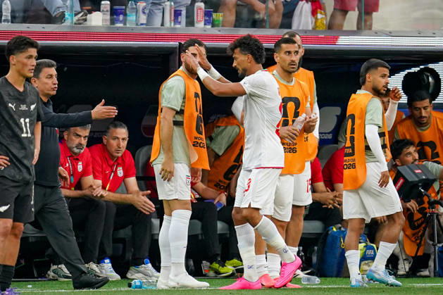 USA Soccer 2026 FIFA World Cup Group Stage Group G Iran vs. New Zealand SoFi Stadium Inglewood, Los Angeles County, California Goal and goal celebration following the 1-1 equalizer by Ramin Rezaeian (Iran 23), who runs toward coach Amir Ardeshir Ghalenoy to celebrate the goal,detected_source_language Copyright: xJOERANxSTEINSIEKx