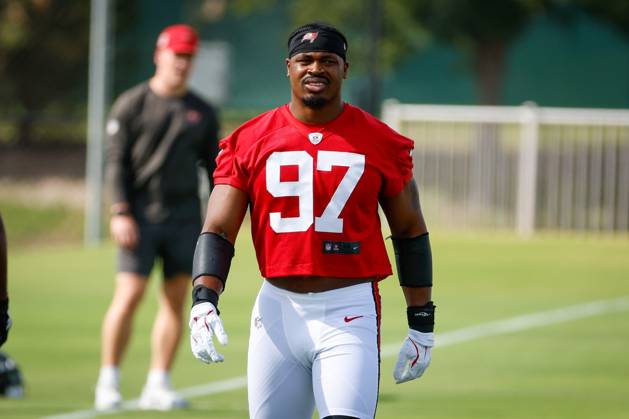 June 16, 2026, Tampa, Florida, USA: Tampa Bay Buccaneers linebacker Al-Quadin Muhammad (97) warms up during mandatory mini-camp at the AdventHealth Training Center in Tampa on Tuesday, June 16, 2026. Tampa USA - ZUMAs70_ 0859278505st Copyright: xJeffereexWoox