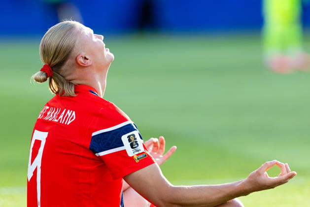 June 16, 2026; Foxborough, Massachusetts, USA; Norway forward Erling Haaland (9) celebrates a goal in a FIFA World Cup, WM, Weltmeisterschaft, Fussball 2026 Group I match between Iraq and Norway at Boston Stadium. (c) CSM - ZUMAc04_ 20260616_zma_c04_021 Copyright: xBurtxGranofskyx