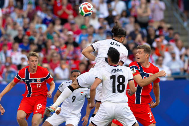 June 16, 2026; Foxborough, Massachusetts, USA; Norway forward Alexander Sorloth (7) heads towards goal in a FIFA World Cup, WM, Weltmeisterschaft, Fussball 2026 Group I match between Iraq and Norway at Boston Stadium. (c) CSM - ZUMAc04_ 20260616_zma_c04_057 Copyright: xBurtxGranofskyx