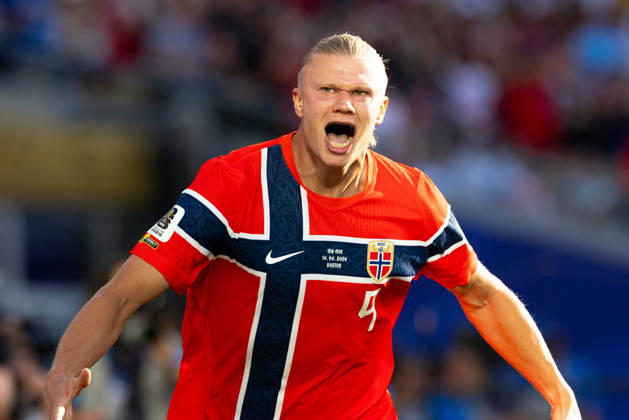 June 16, 2026; Foxborough, Massachusetts, USA; Norway forward Erling Haaland (9) celebrates an early goal in a FIFA World Cup, WM, Weltmeisterschaft, Fussball 2026 Group I match between Iraq and Norway at Boston Stadium. (c) CSM - ZUMAc04_ 20260616_zma_c04_047 Copyright: xBurtxGranofskyx