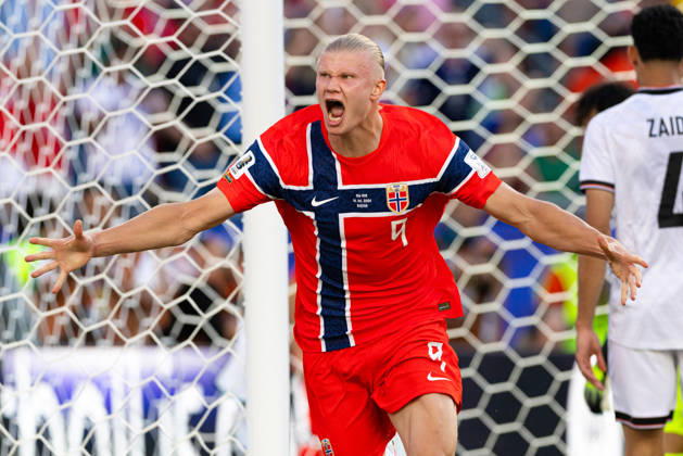 June 16, 2026; Foxborough, Massachusetts, USA; Norway forward Erling Haaland (9) reacts after scoring a goal in a FIFA World Cup, WM, Weltmeisterschaft, Fussball 2026 Group I match between Iraq and Norway at Boston Stadium. (c) CSM - ZUMAc04_ 20260616_zma_c04_138 Copyright: xBurtxGranofskyx