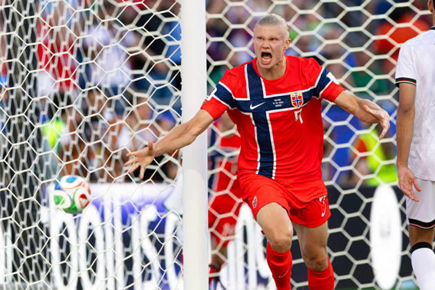 June 16, 2026; Foxborough, Massachusetts, USA; Norway forward Erling Haaland (9) reacts after scoring a goal in a FIFA World Cup, WM, Weltmeisterschaft, Fussball 2026 Group I match between Iraq and Norway at Boston Stadium. (c) CSM - ZUMAc04_ 20260616_zma_c04_140 Copyright: xBurtxGranofskyx