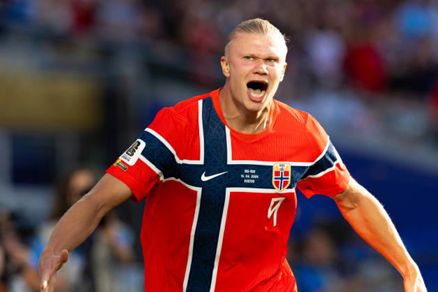 June 16, 2026; Foxborough, Massachusetts, USA; Norway forward Erling Haaland (9) reacts after scoring a goal in a FIFA World Cup, WM, Weltmeisterschaft, Fussball 2026 Group I match between Iraq and Norway at Boston Stadium. (c) CSM - ZUMAc04_ 20260616_zma_c04_145 Copyright: xBurtxGranofskyx