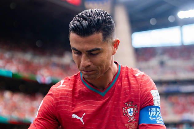 2026 FIFA World Cup, Group K, Match 1, Portugal vs. DR Congo, June 17, 2026, at NRG Stadium in Houston, Texas. Cristiano Ronaldo drinks water from a water bottle.,detected_source_language Copyright: xBahhoxKarax