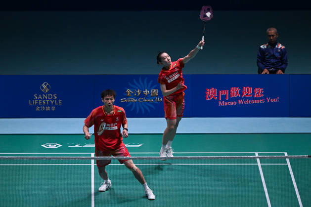 MACAO, CHINA - JUNE 19: Jiang Zhenbang and Wei Yaxin of China compete in the Mixed Doubles Quarterfinal match against Li Hongyi and Huang Kexin of China on day 4 of Macao Open Badminton 2026 at Macao East Asian Games Dome on June 19, 2026 in Macau, China.  Copyright: xVCGx 111649290087