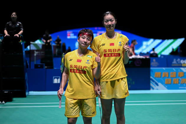 MACAO, CHINA - JUNE 19: Chen Fan Shutian and Liu Jiayue of China react after the Women s Doubles Quarterfinal match against Liao Lixi and Shen Shiyao of China on day 4 of Macao Open Badminton 2026 at Macao East Asian Games Dome on June 19, 2026 in Macao, China.  Copyright: xVCGx 111649291810