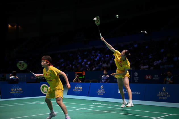 MACAO, CHINA - JUNE 19: Chen Fan Shutian and Liu Jiayue of China compete in the Women s Doubles Quarterfinal match against Liao Lixi and Shen Shiyao of China on day 4 of Macao Open Badminton 2026 at Macao East Asian Games Dome on June 19, 2026 in Macao, China.  Copyright: xVCGx 111649291822