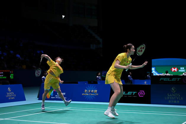 MACAO, CHINA - JUNE 19: Chen Fan Shutian and Liu Jiayue of China compete in the Women s Doubles Quarterfinal match against Liao Lixi and Shen Shiyao of China on day 4 of Macao Open Badminton 2026 at Macao East Asian Games Dome on June 19, 2026 in Macao, China.  Copyright: xVCGx 111649291811