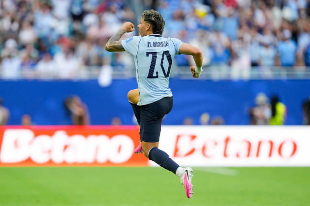 Maxi Araujo of Uruguay celebrates after scoring his teams first goal during the 2026 FIFA World Cup Group H match between Uruguay and Cabo Verde at Miami Stadium on June 21, 2026, in Miami, United States. Photo by Alex Gottschalk, DeFodi Images,detected_source_language