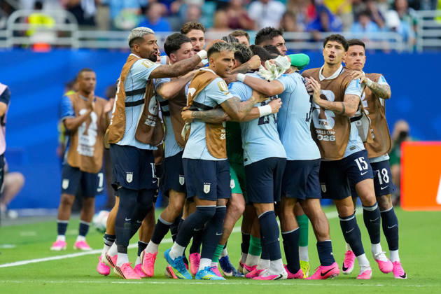 Maxi Araujo of Uruguay celebrates after scoring his teams first goal with his teammates during the 2026 FIFA World Cup Group H match between Uruguay and Cabo Verde at Miami Stadium on June 21, 2026, in Miami, United States. Photo by Alex Gottschalk, DeFodi Images,detected_source_language