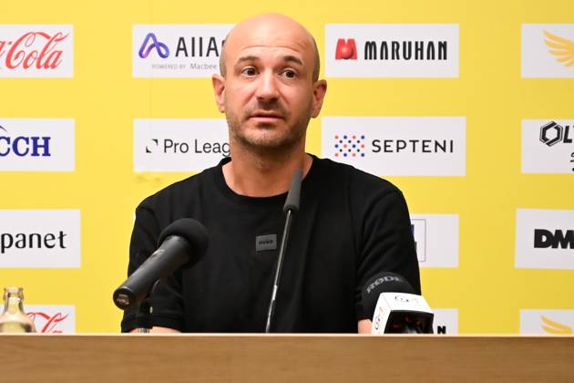 STVV s head coach Frederic De Meyer pictured during a press conference, PK, Pressekonferenz of Belgian first division soccer team Sint-Truiden VV, on Friday 26 June 2026 in Sint-Truiden, in preparation of the upcoming 2026-2027 Belgian first division soccer season. JILLxDELSAUX x179366860x