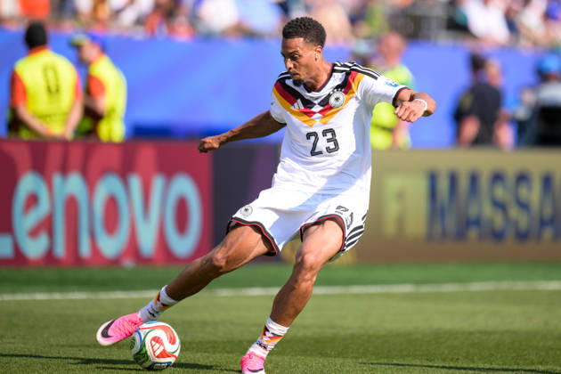 Soccer, 2026 World Cup, 20260629, Germany vs. Paraguay; Pictured: Felix NMECHA, Germany, 23, pass, ball, portrait, full-body shot, full figure, Foxborough, Boston, Stadium, Massachusetts, United States of America Copyright: Passion2Press MarkusxFischerx