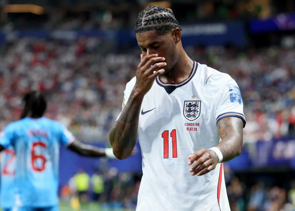 England v Congo DR: Round Of 32 - FIFA World Cup, WM, Weltmeisterschaft, Fussball 2026 Marcus Rashford of England reacts during the FIFA World Cup 2026 Round Of 32 match between England and Congo DR at Atlanta Stadium on July 1, 2026 in Atlanta, United States. Atlanta Atlanta Stadium GA United States Copyright: xAllstarxPicturexLibraryxLtdx