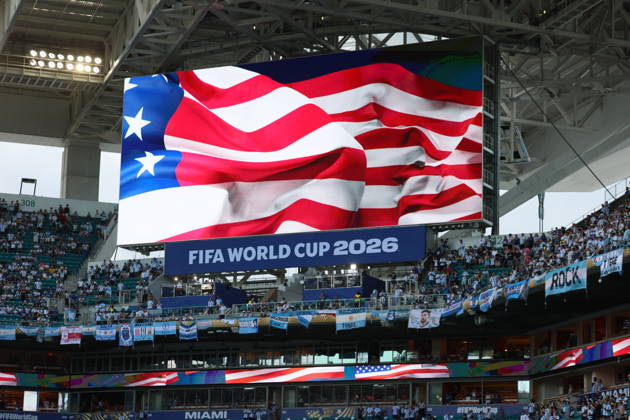 Argentina v Cabo Verde: Round of 32 - FIFA World Cup, WM, Weltmeisterschaft, Fussball 2026 Stars and stripes flag on the giant screen before the FIFA World Cup 2026 Round Of 32 match between Argentina and Cabo Verde at Miami Stadium on July 3, 2026 in Miami Gardens, United States. Miami Gardens Miami Stadium FL United States Copyright: xAllstarxPicturexLibraryxLtdx