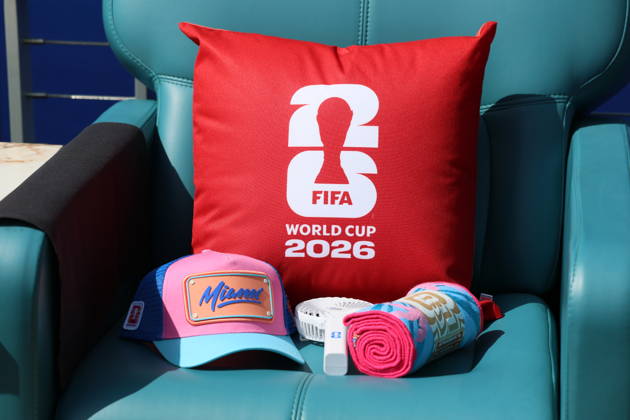 Argentina v Cabo Verde: Round of 32 - FIFA World Cup, WM, Weltmeisterschaft, Fussball 2026 Corporate VIP chair with Miami Cap, Fan and Towel before with FIFA Cushion the FIFA World Cup 2026 Round Of 32 match between Argentina and Cabo Verde at Miami Stadium on July 3, 2026 in Miami Gardens, United States. Miami Gardens Miami Stadium FL United States Copyright: xAllstarxPicturexLibraryxLtdx