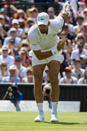 (260704) -- LONDON, July 4, 2026 -- Novak Djokovic of Serbia reacts during the men s singles third round match against Arthur Rinderknech of France at the Wimbledon Tennis Championships in London, Britain, on July 3, 2026. (Photo by Xinhua) (SP)BRITAIN-LONDON-TENNIS-WIMBLEDON-MEN S SINGLES StephenxChung 