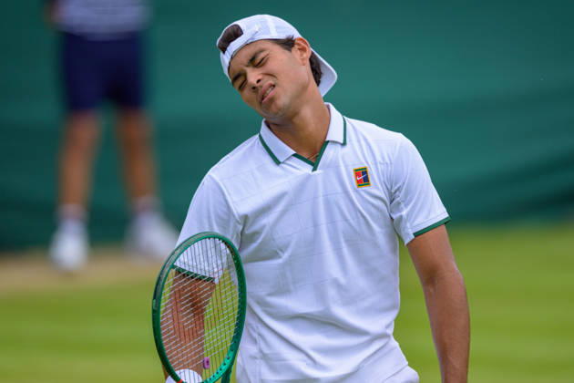 Day Six: The Championships - Wimbledon 2026 LONDON, ENGLAND JULY 04 - Luis Guto Miguel of Brazil reacts during Boy?s Single First Round against Vincent Fletcher of Great Britain at The Wimbledon Lawn Tennis Championship at Wimbledon on July 04, 2026 in London, England. (Photo by Keeran Marquis) Copyright: xKeeranxMarquis Fotoarena SPPx Sportspressphoto_SPR184599