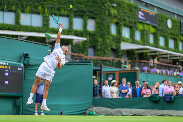 Day Six: The Championships - Wimbledon 2026 LONDON, ENGLAND JULY 04 - Luis Guto Miguel of Brazil during Boy?s Single First Round against Vincent Fletcher of Great Britain at The Wimbledon Lawn Tennis Championship at Wimbledon on July 04, 2026 in London, England. (Photo by Keeran Marquis) Copyright: xKeeranxMarquis Fotoarena SPPx Sportspressphoto_SPR184602